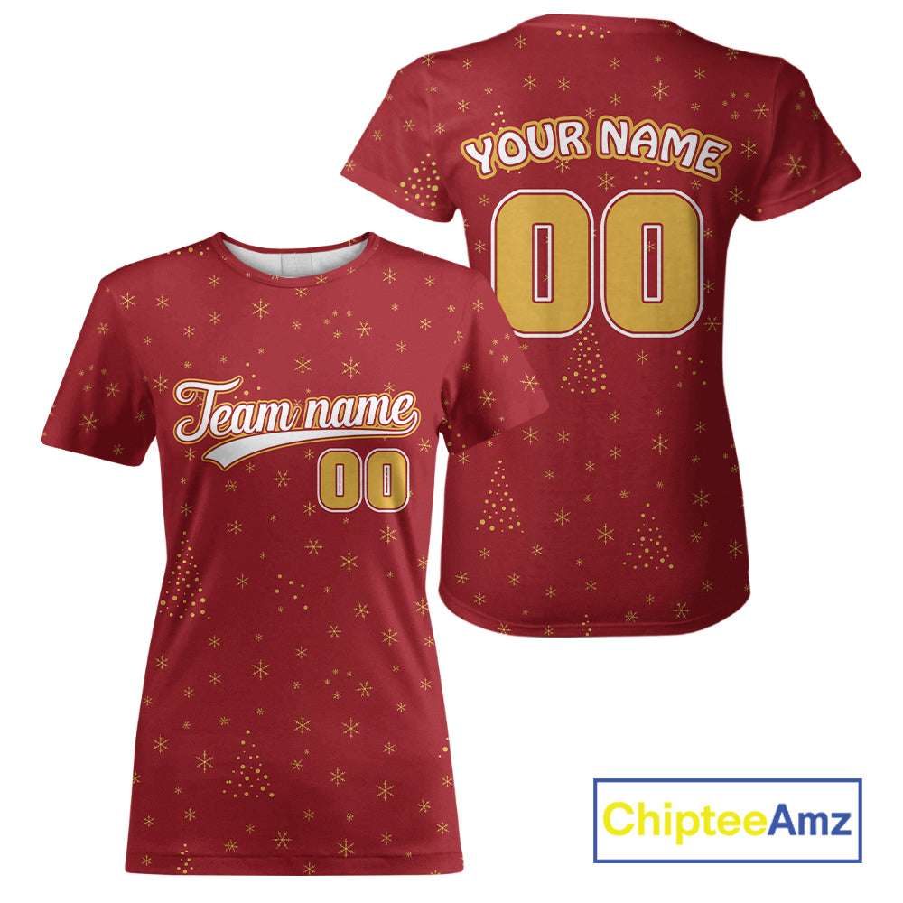 Custom Red Snowflake Xmas Baseball T-Shirt For Women Merry Christmas Baseball Shirt NYN1301