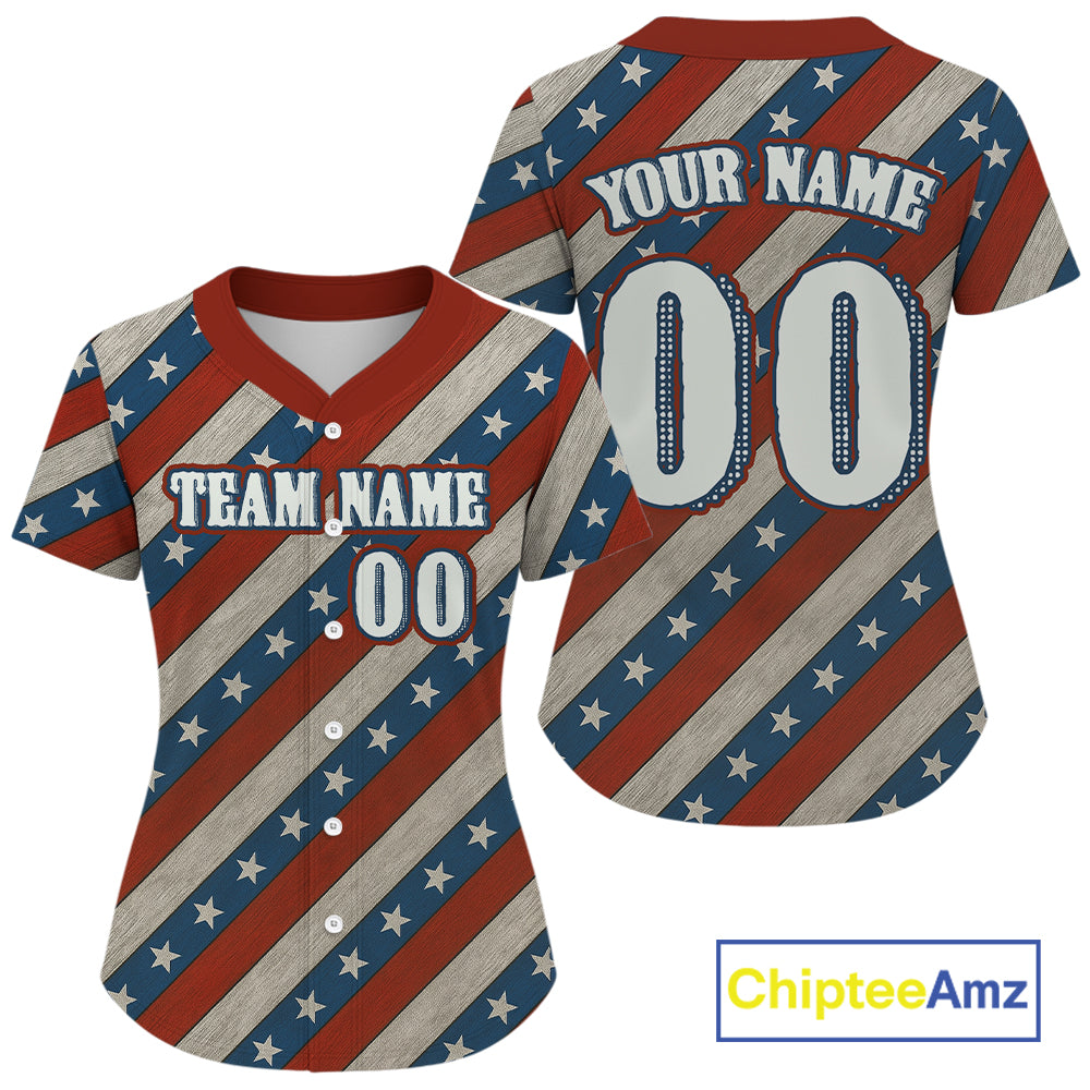 Custom American Flag Women's Baseball Ball Jerseys Patriotic Baseball Shirt For Newborns NYN1308