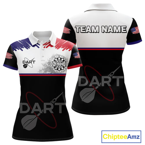 American Flag Grey Smoke Dartboard Women's Darts Shirt - Custom Name For Darts Jersey NYN0426