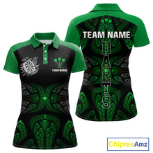 Load image into Gallery viewer, Armor-Style Tribal Green Dartboard Women&#39;s Darts Shirt - Custom Name For Darts Jersey NYN0432