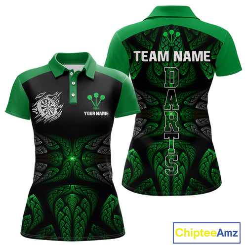 Armor-Style Tribal Green Dartboard Women's Darts Shirt - Custom Name For Darts Jersey NYN0432