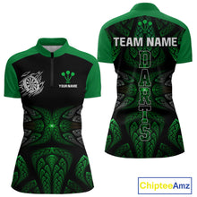 Load image into Gallery viewer, Armor-Style Tribal Green Dartboard Women&#39;s Darts Shirt - Custom Name For Darts Jersey NYN0432