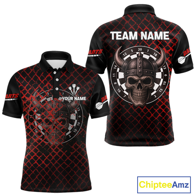 Red Splatter Skull Personalized Viking Men's Dart Shirt - Custom Name For Players NYN0436