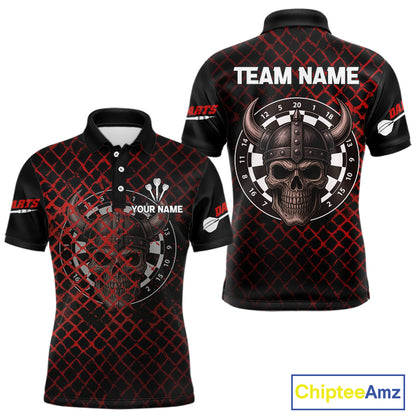 Red Splatter Skull Personalized Viking Men's Dart Shirt - Custom Name For Players NYN0436