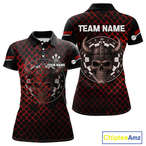 Red Splatter Skull Personalized Viking Women's Dart Shirt - Custom Name For Players NYN0436