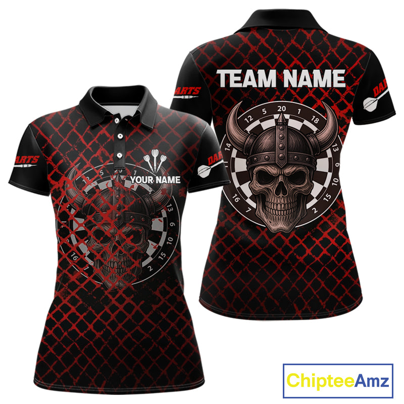 Red Splatter Skull Personalized Viking Women's Dart Shirt - Custom Name For Players NYN0436