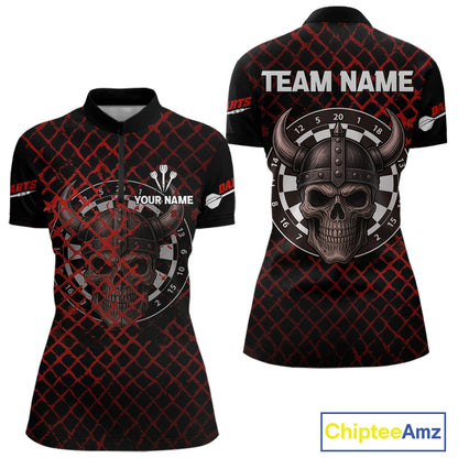 Red Splatter Skull Personalized Viking Women's Dart Shirt - Custom Name For Players NYN0436