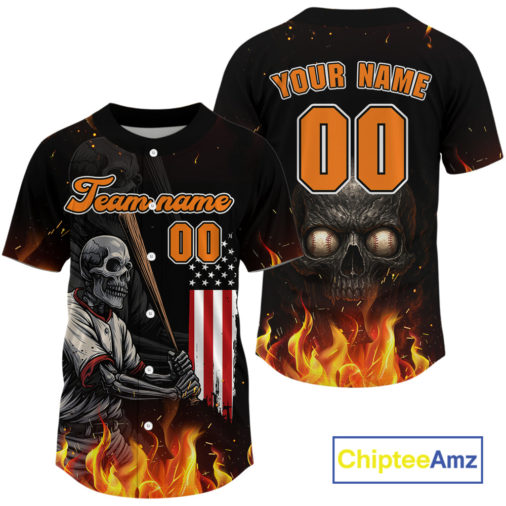 Patriotic Baseball Jersey For Men Custom Skull Plays Baseball, Team Jerseys For Fans NYN0905