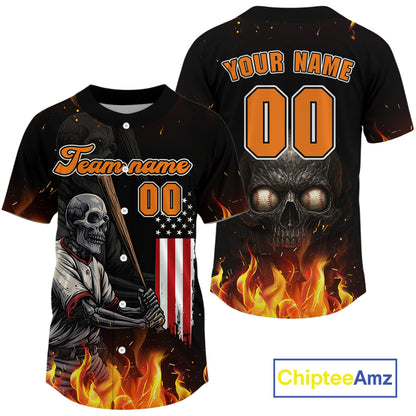 Patriotic Baseball Jersey For Men Custom Skull Plays Baseball, Team Jerseys For Fans NYN0905