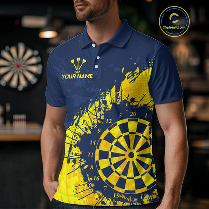 Blue And Yellow Dartboard Grunge Darts Shirt For Men - Custom Name For Darts Player NYN0689