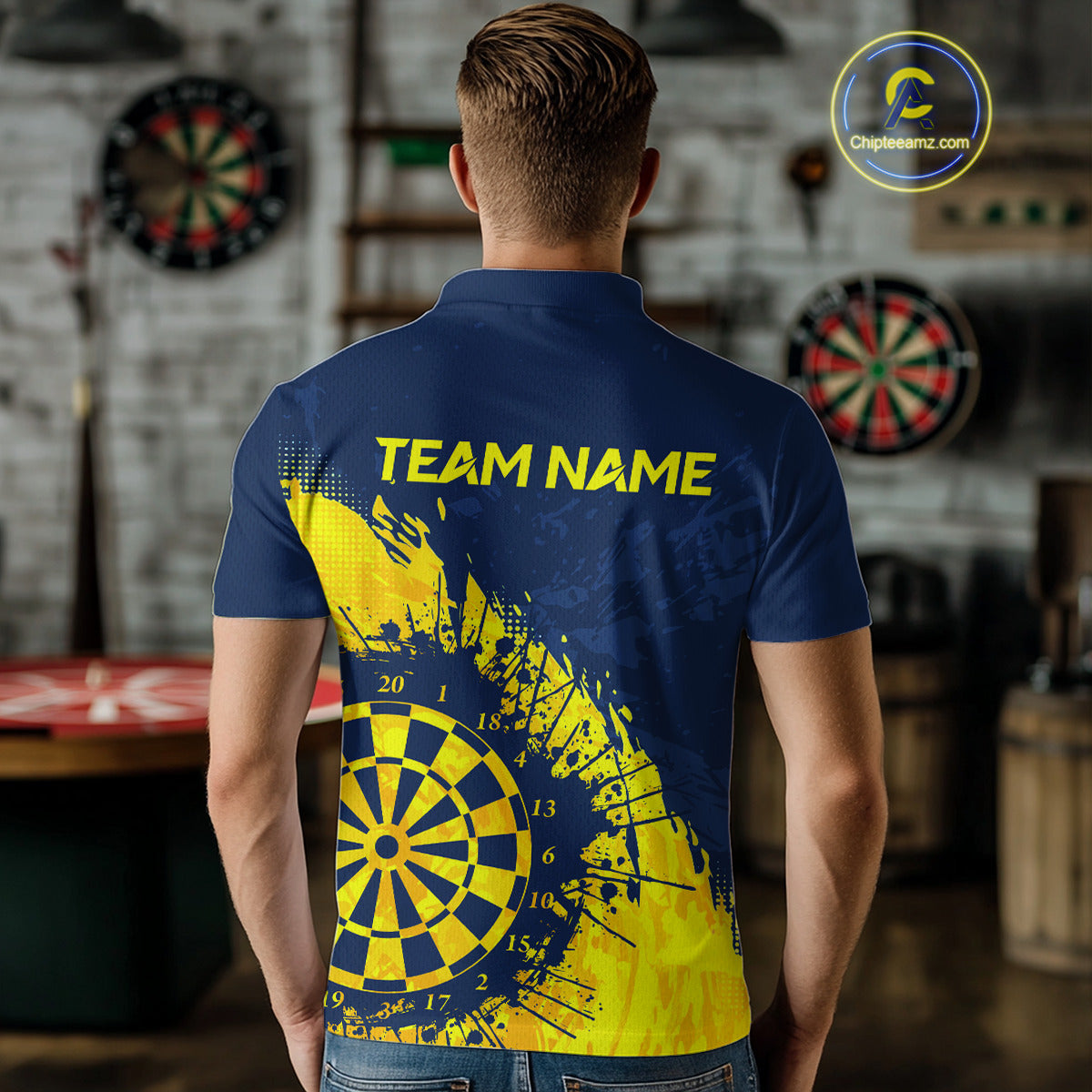 Blue And Yellow Dartboard Grunge Darts Shirt For Men - Custom Name For Darts Player NYN0689
