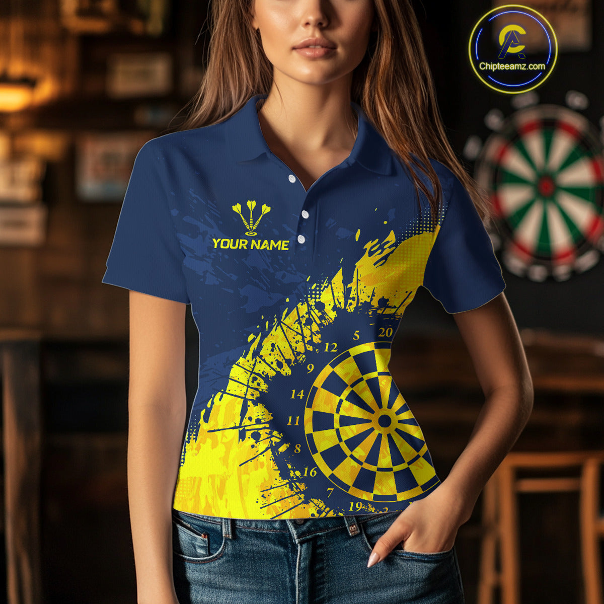 Blue And Yellow Dartboard Grunge Darts Shirt For Men - Custom Name For Darts Player NYN0689