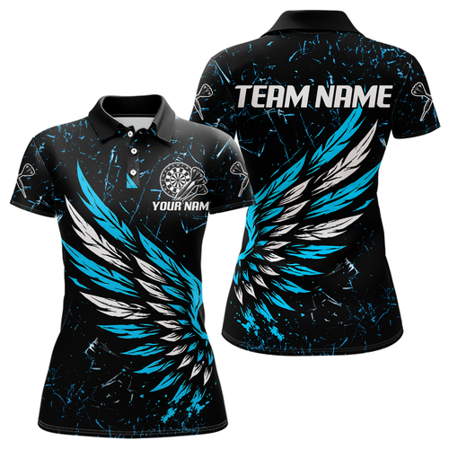 Custom White-Blue Wings Grunge Style Dart Shirt For Women, Dart Team Jerseys NYN0110