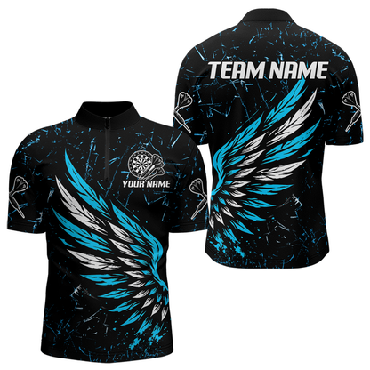 Custom White-Blue Wings Grunge Style Dart Shirt For Men, Dart Team Jerseys NYN0110
