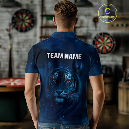 Azure Galaxy Tiger Dartboard Men's Darts Team Shirt - Custom Name For Darts Jersey NYN0466