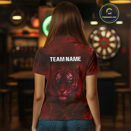 Red Galaxy Tiger Dartboard Women's Darts Team Shirt - Custom Name For Darts Jersey NYN0467