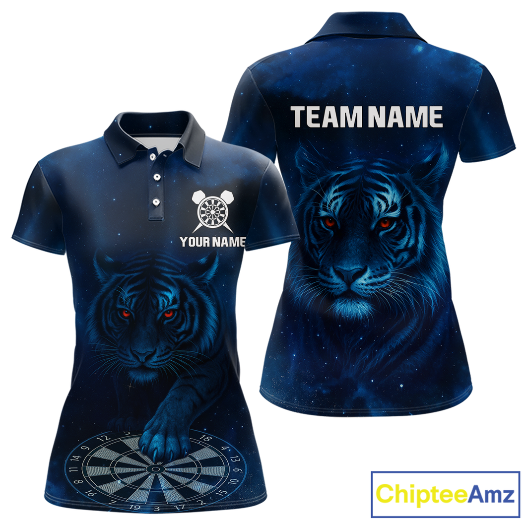Azure Galaxy Tiger Dartboard Men's Darts Team Shirt - Custom Name For Darts Jersey NYN0466