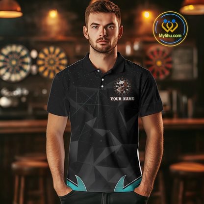 Turquoise Galaxy & Colorful Dartboard Men's Darts Shirt - Custom Name For Players NYN0474