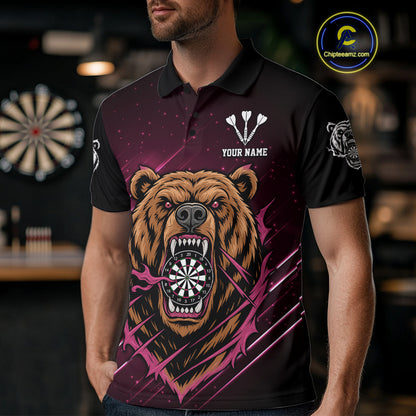 Custom Pink And Brown Bear Dartboard Polo Dart Shirt For Men Outfit Dart Team Jersey NYN1333