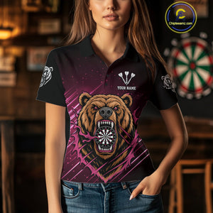 Custom Pink And Brown Bear Dartboard Polo Dart Shirt For Women Outfit Dart Team Jersey NYN1333
