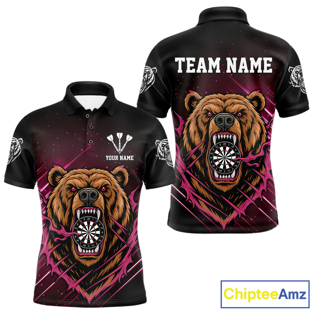 Custom Pink And Brown Bear Dartboard Polo Dart Shirt For Men Outfit Dart Team Jersey NYN1333