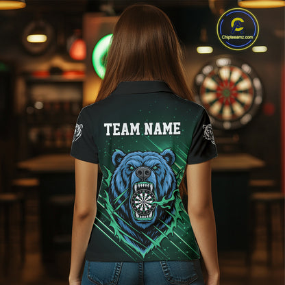 Custom Green And Blue Bear Dartboard Polo Dart Shirt For Women Outfit Dart Team Jersey NYN1334