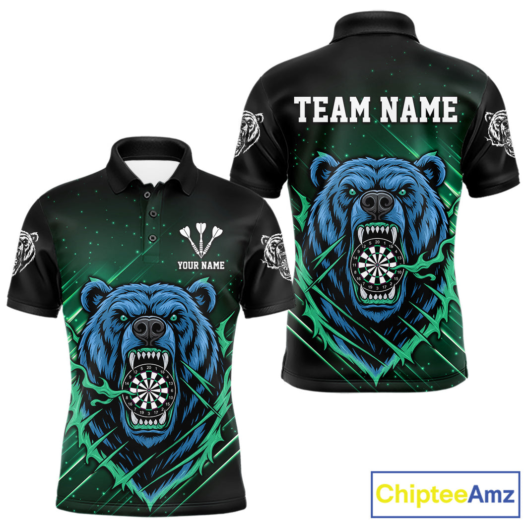Custom Green And Blue Bear Dartboard Polo Dart Shirt For Men Outfit Dart Team Jersey NYN1334