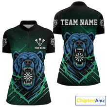 Load image into Gallery viewer, Custom Green And Blue Bear Dartboard 1/4-Zip Dart Shirt For Women Outfit Dart Team Jersey NYN1334