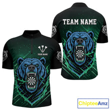 Load image into Gallery viewer, Custom Green And Blue Bear Dartboard 1/4-Zip Dart Shirt For Men Outfit Dart Team Jersey NYN1334