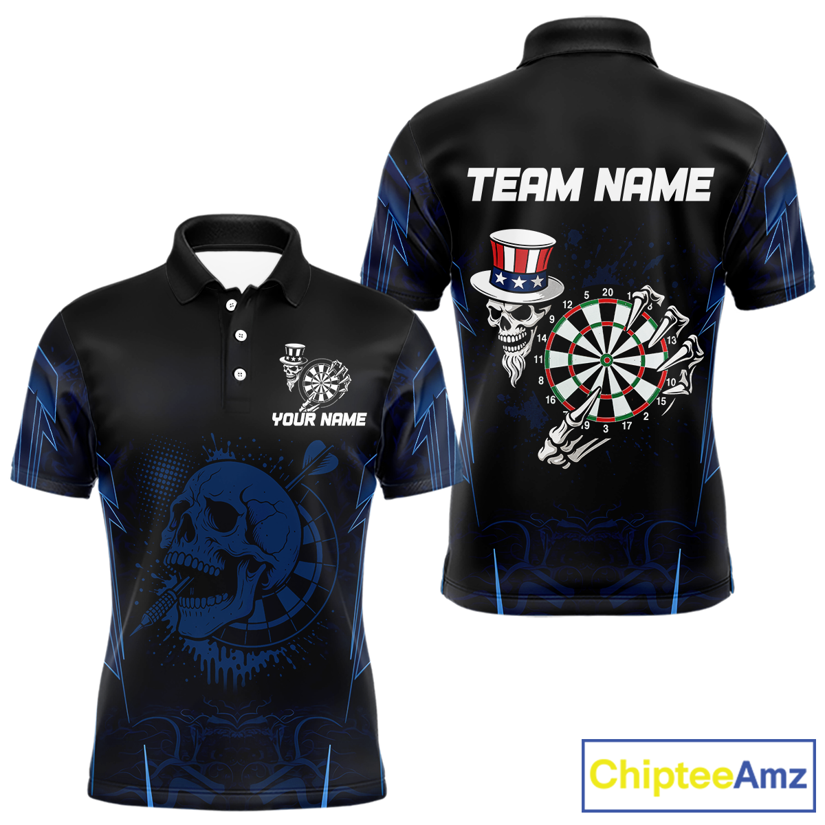 USA Gothic Skull Dartboard Men's Darts Team Shirt - Custom Name For Players NYN0480