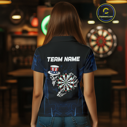 USA Gothic Skull Dartboard Women's Darts Team Shirt - Custom Name For Players NYN0480
