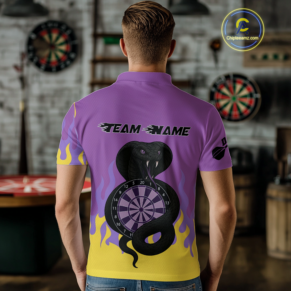 Purple Dartboard & Dark Cobra - Men's Darts Team Shirt - Custom Name For Players NYN0491