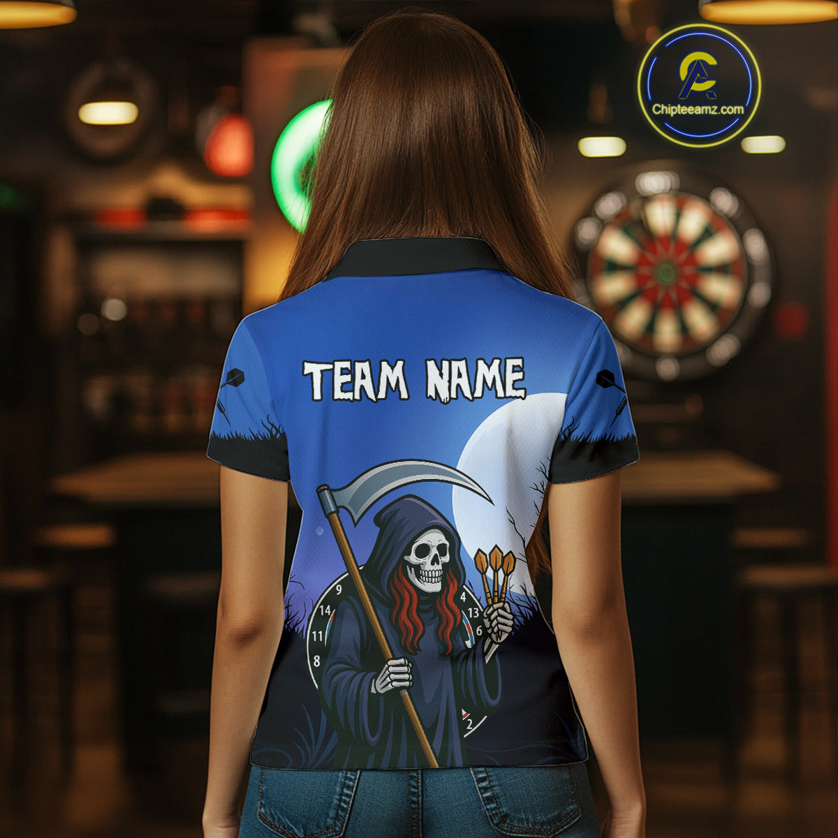 The Reaper Darts Gothic Style Women's Darts Team Shirt - Custom Name For Players NYN0497