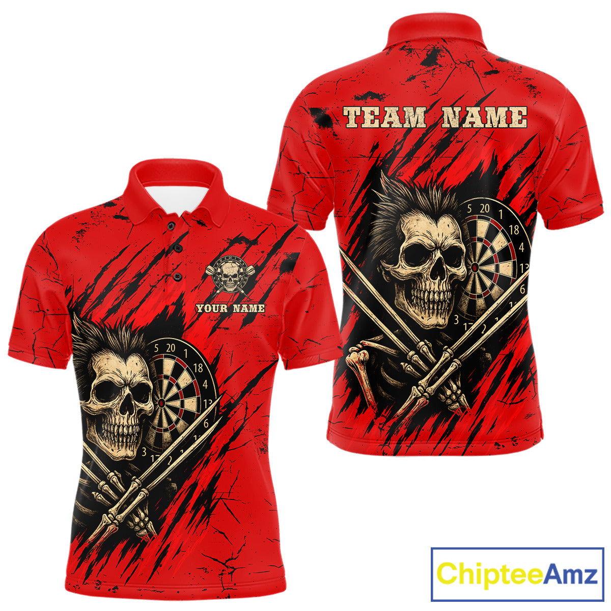 Skull Dartboard Strike Red Men's Darts Team Shirt - Custom Name For Darts Jersey NYN0502