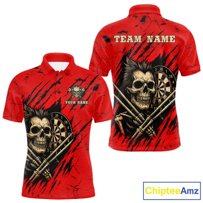 Skull Dartboard Strike Red Men's Darts Team Shirt - Custom Name For Darts Jersey NYN0502