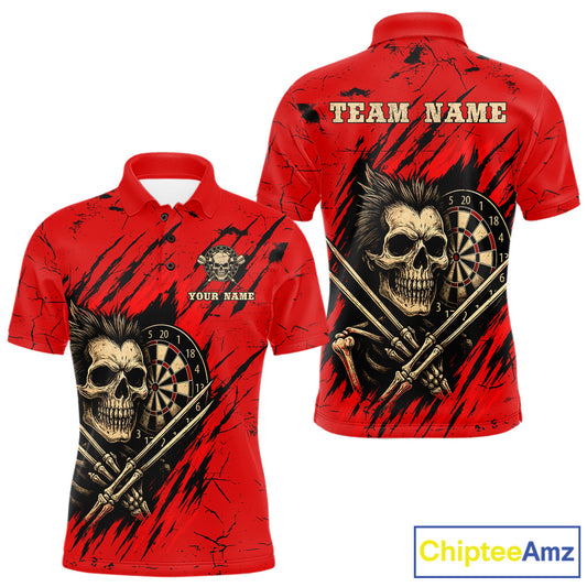 Skull Dartboard Strike Red Men's Darts Team Shirt - Custom Name For Darts Jersey NYN0502