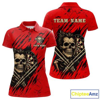 Skull Dartboard Strike Red Women's Darts Team Shirt - Custom Name For Darts Jersey NYN0502