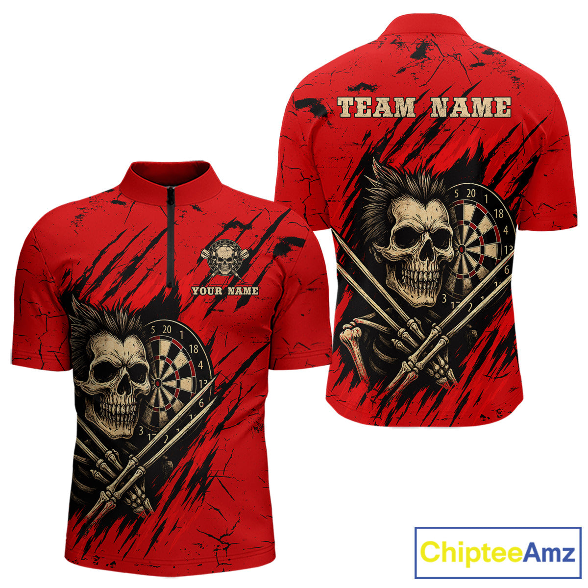 Skull Dartboard Strike Red Men's Darts Team Shirt - Custom Name For Darts Jersey NYN0502