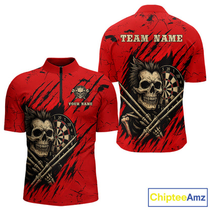 Skull Dartboard Strike Red Men's Darts Team Shirt - Custom Name For Darts Jersey NYN0502