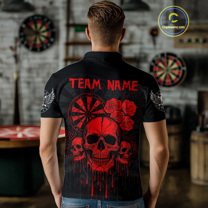 Red Dripping Skulls & Darts Men's Grunge Darts Shirt - Custom Name For Players NYN0510