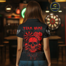 Load image into Gallery viewer, Red Dripping Skulls &amp; Darts Women's Grunge Darts Shirt - Custom Name For Players NYN0510