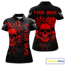 Load image into Gallery viewer, Red Dripping Skulls &amp; Darts Women's Grunge Darts Shirt - Custom Name For Players NYN0510