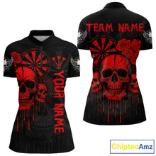 Load image into Gallery viewer, Red Dripping Skulls &amp; Darts Women's Grunge Darts Shirt - Custom Name For Players NYN0510