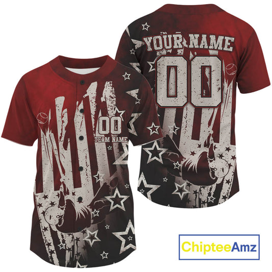 Red Patriotic Baseball Jersey For Men Personalized US Flag Baseball Shirt With Newborn NYN1009