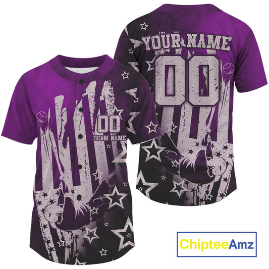Purrple Patriotic Baseball Jersey For Men Personalized US Flag Baseball Shirt With Newborn NYN1010