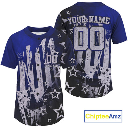 Blue Patriotic Baseball Jersey For Men Personalized US Flag Baseball Shirt With Newborn NYN1011
