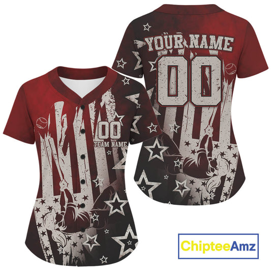 Red Patriotic Baseball Jersey For Women Personalized US Flag Baseball Shirt With Newborn NYN1009