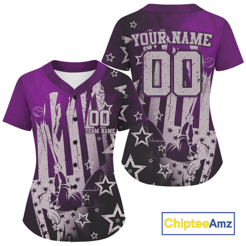 Purrple Patriotic Baseball Jersey For Women Personalized US Flag Baseball Shirt With Newborn NYN1010