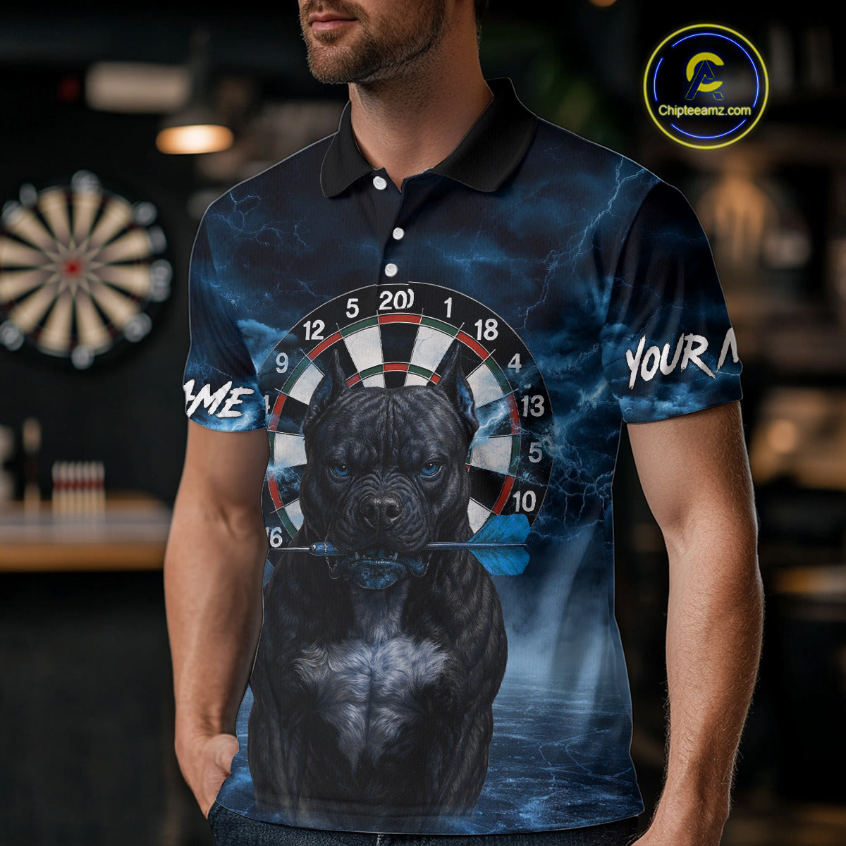 Bulldog Play Darts Men's Polo Shirt Darts Jersey Custom Name For Players NYN0738