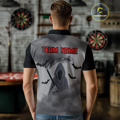 Grim Reaper With Grey Smoke Black Dartboard Darts Shirt For Men - Custom Darts Jersey NYN0535